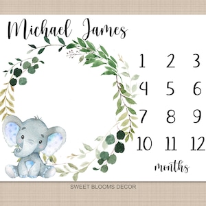 Elephant  Baby Milestone Blanket  Personalized Milestone Blanket Monthly Growth Tracker Safari Animals Baby Shower Gift Newborn Gift  B1221