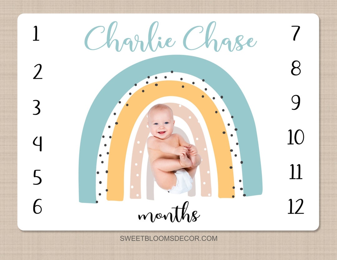 Rainbow Baby Milestone Blanket, Baby Boy Personalized Monthly Blanket