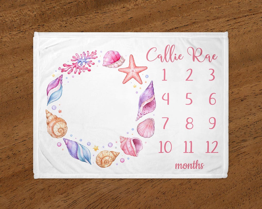 Sea Shells Milestone Blanket Monthly, Under the Sea Ocean Baby Shower ...