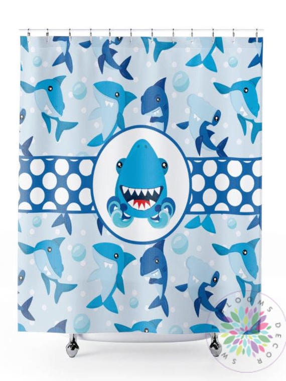 Shark Shower Curtain Shark Boy Bathroom Fish Shower Curtain Etsy