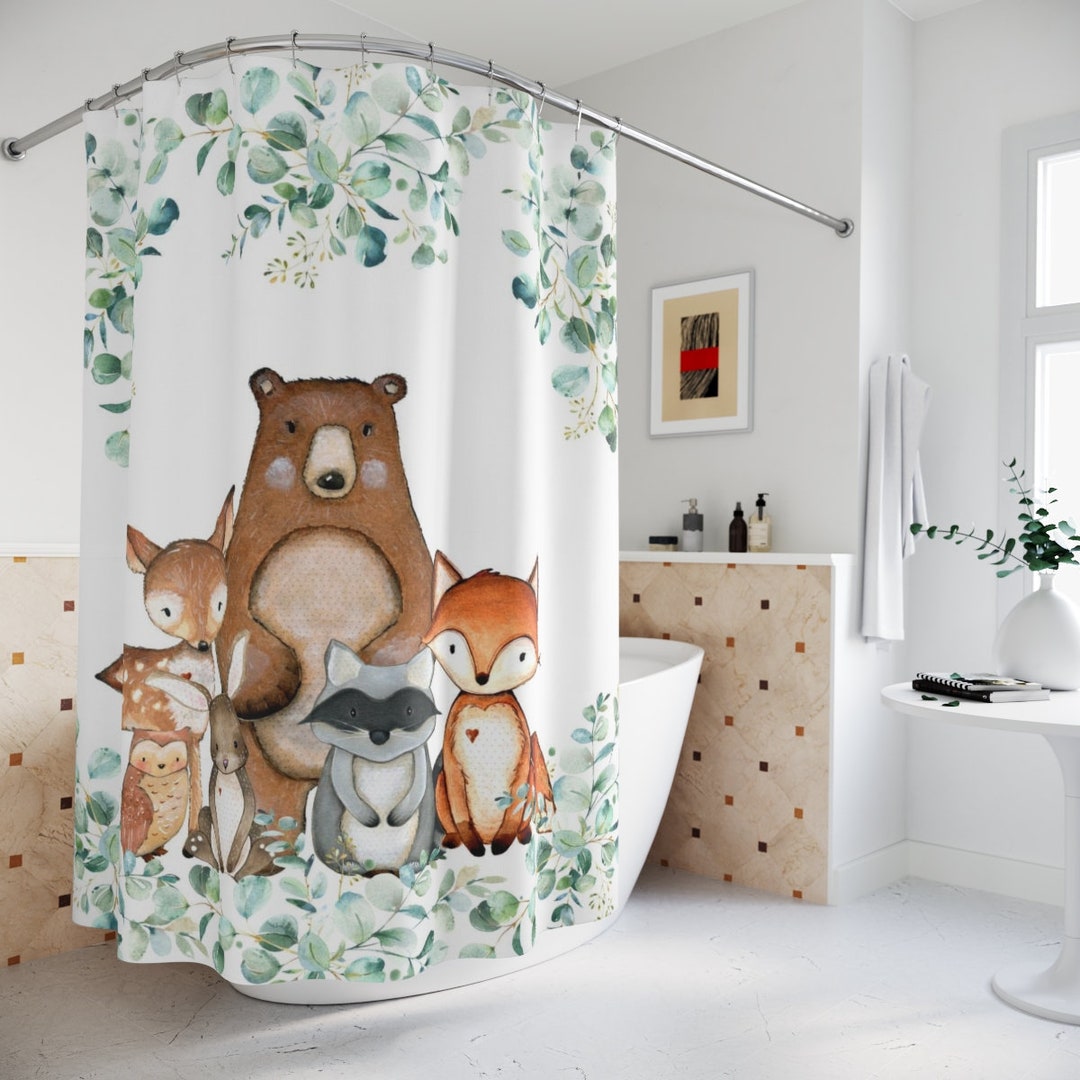 Woodland Animals Kids Shower Curtain Woodland Forest Bath Kids Bathroom ...