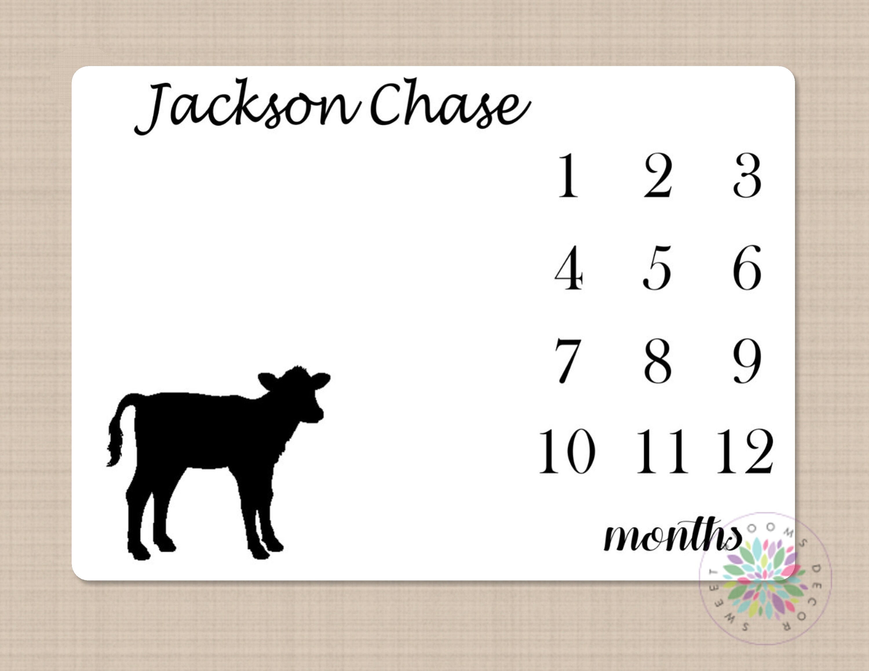 Cow Mliestone Blanket Monthly Growth Tracker Newborn Baby Name Etsy