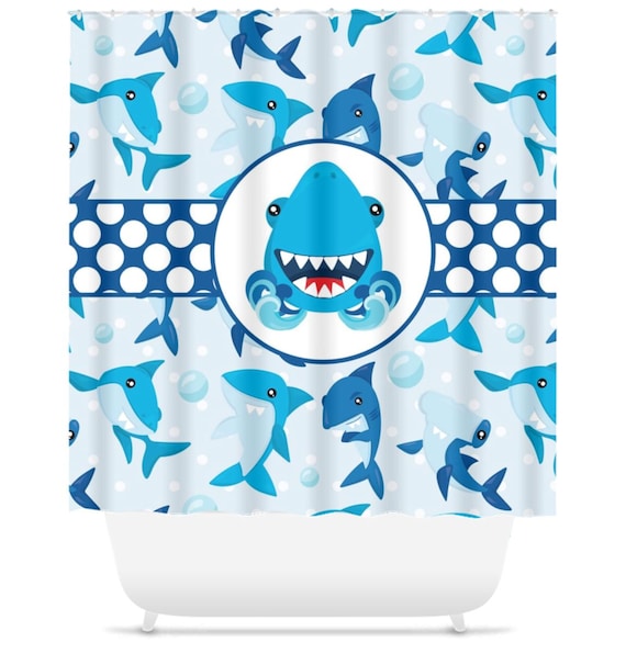 Shark Shower Curtain Shark Boy Bathroom Fish Shower Curtain Etsy