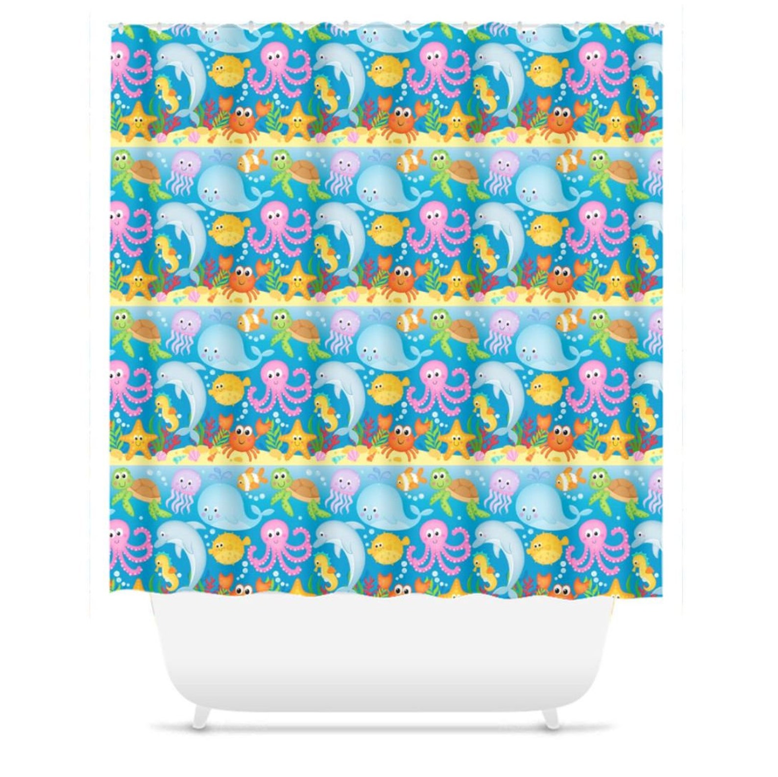 Sea Animals Shower Curtain Under the Sea Bathroom Decor Tooth Etsy