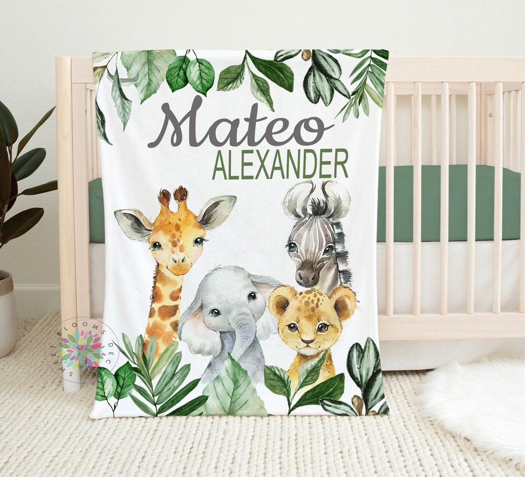 Safari Baby Blanket, Jungle Animals Theme Boy Personalized Name ...