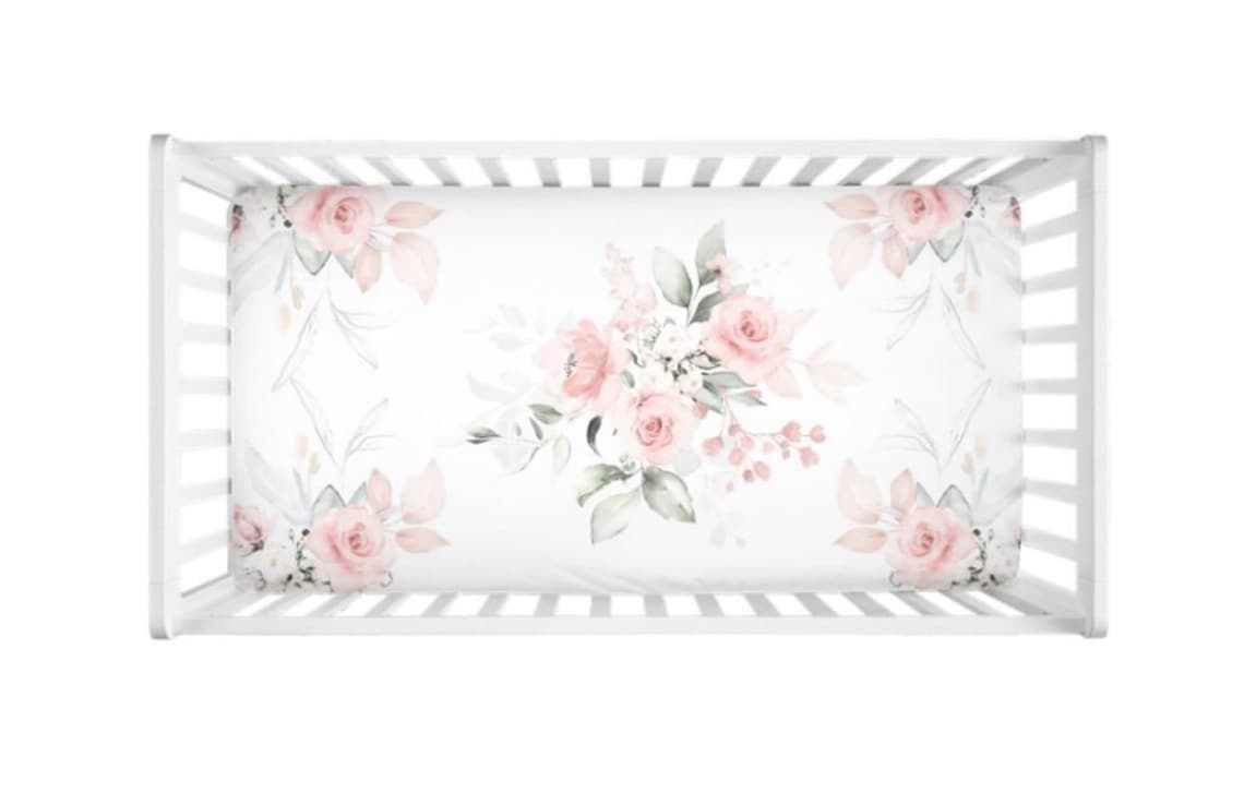 Blush Pink Floral Crib Sheet Watercolor Blush Pink Flowers Etsy