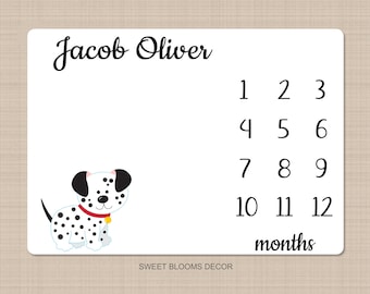 Dalmatian Puppy Milestone Blanket Dog Baby Blanket Puppy Monogram Puppy Dog Personalized  Monthly Blanket Paws Baby Shower Gift  B1053