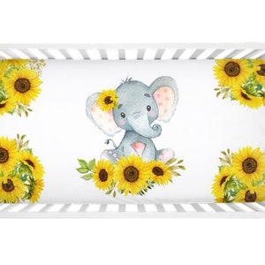 Elephant Sunflowers Baby Girl Fitted Sheet Newborn Sunflower Baby Shower Gift Nursery  122