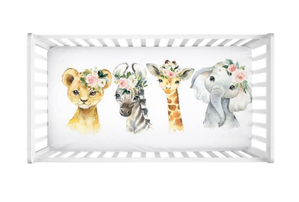 Safari Jungle Animals Blush Pink Floral Girl Nursery Decor Baby Shower ...