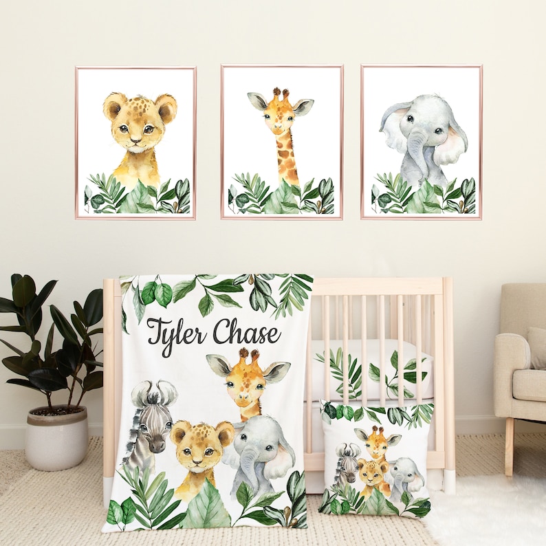 Safari Animals Baby Boy Nursery Bedding Set Leaves Etsy