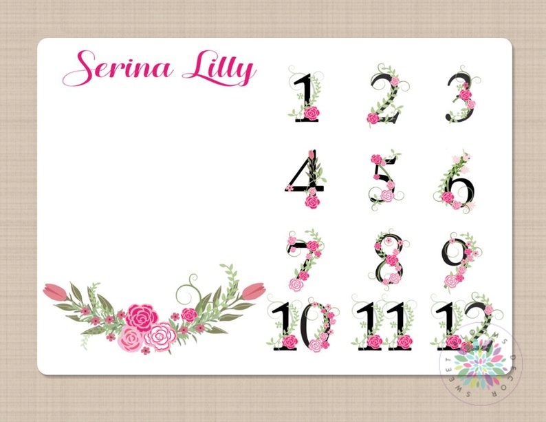 Milestone Blanket Pink Floral Baby Girl Monthly Growth Tracker Pink Flowers Monogram Blanket Newborn Baby Girl Name Baby Shower Gift B223