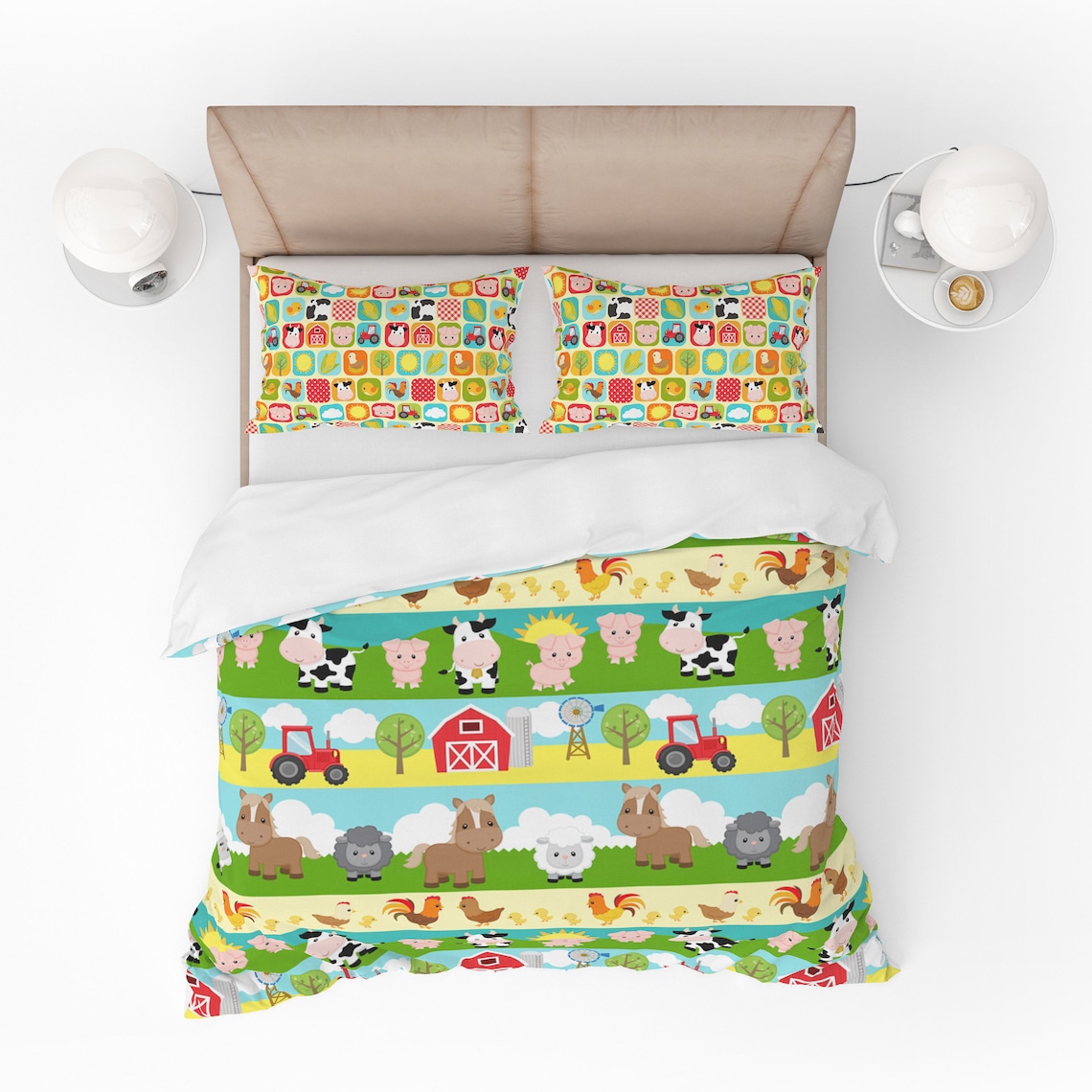 Farm Animals Kids Comforter Set Cows Barn Horse Sheep Tractor Etsy