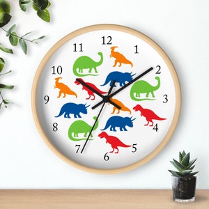 Dinosaurs Nursery Wall Clock,  Dinosaurs Kids Bedroom Wall Clock, Baby Girl Boy Bedroom Wall Decor T159