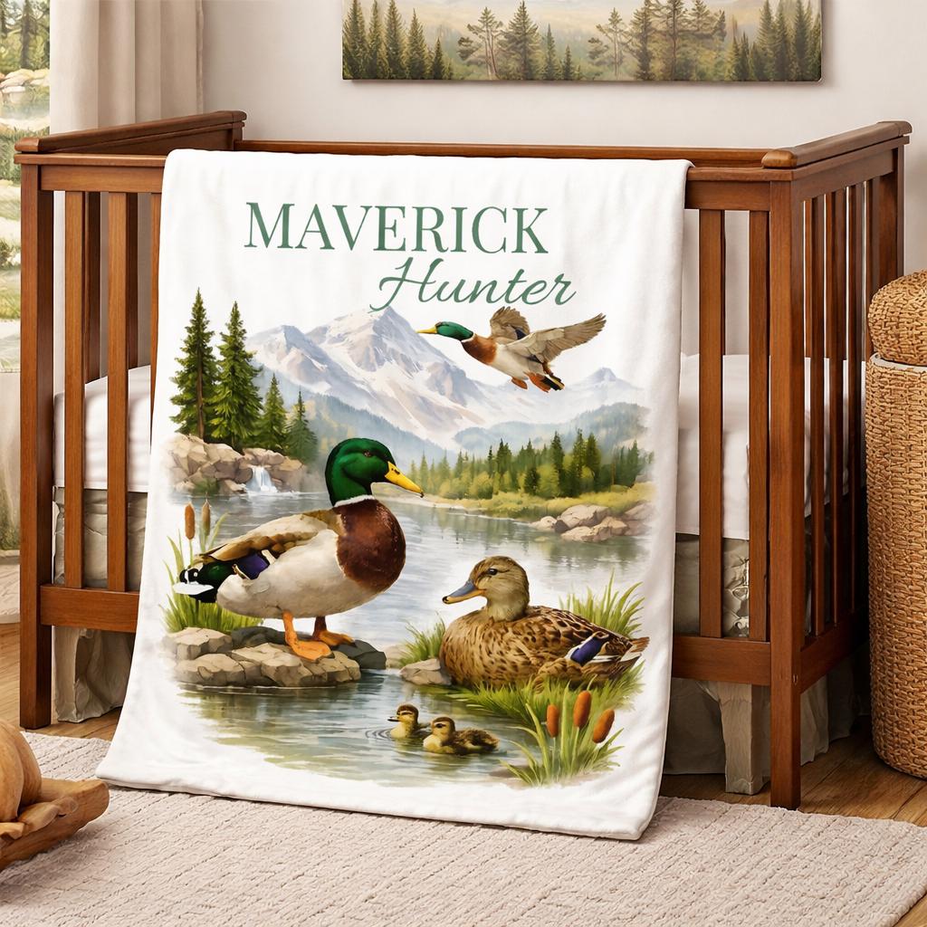 Personalized Mallard Duck Blanket, Hunting Baby Name Blanket, Mallard ...