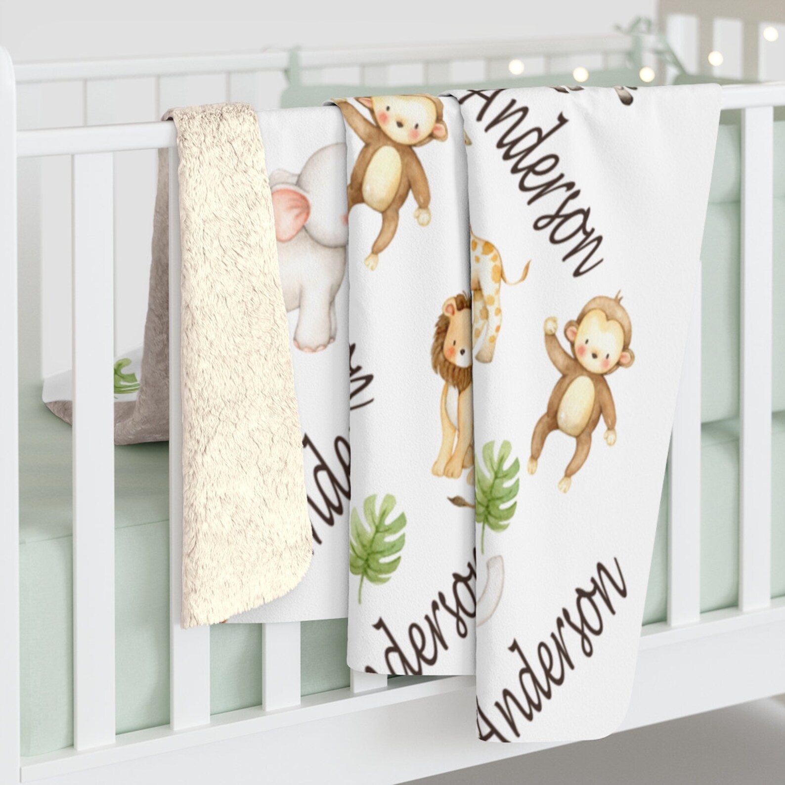 Safari Animals Baby Name Blanket, Personalized Jungle Boy Girl Blanket ...