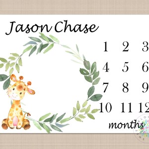 Giraffe Milestone Blanket Baby Boy Girl Personalized Blanket Monthly Growth Tracker Safari Animals Newborn Photo Prop Baby Shower Gift 595