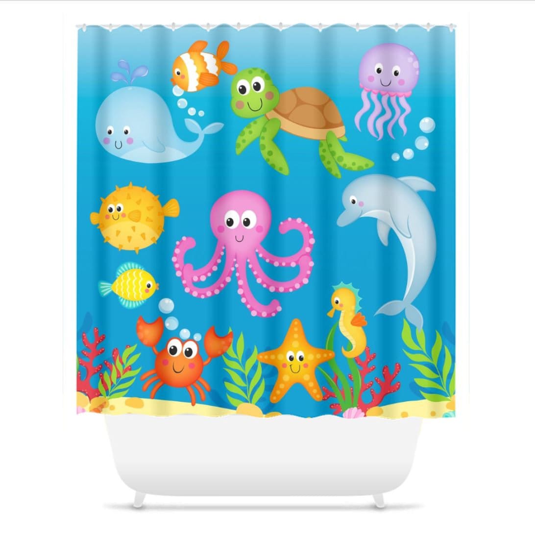 Sea Animals Shower Curtain Under the Sea Bathroom Decor Tooth Etsy UK
