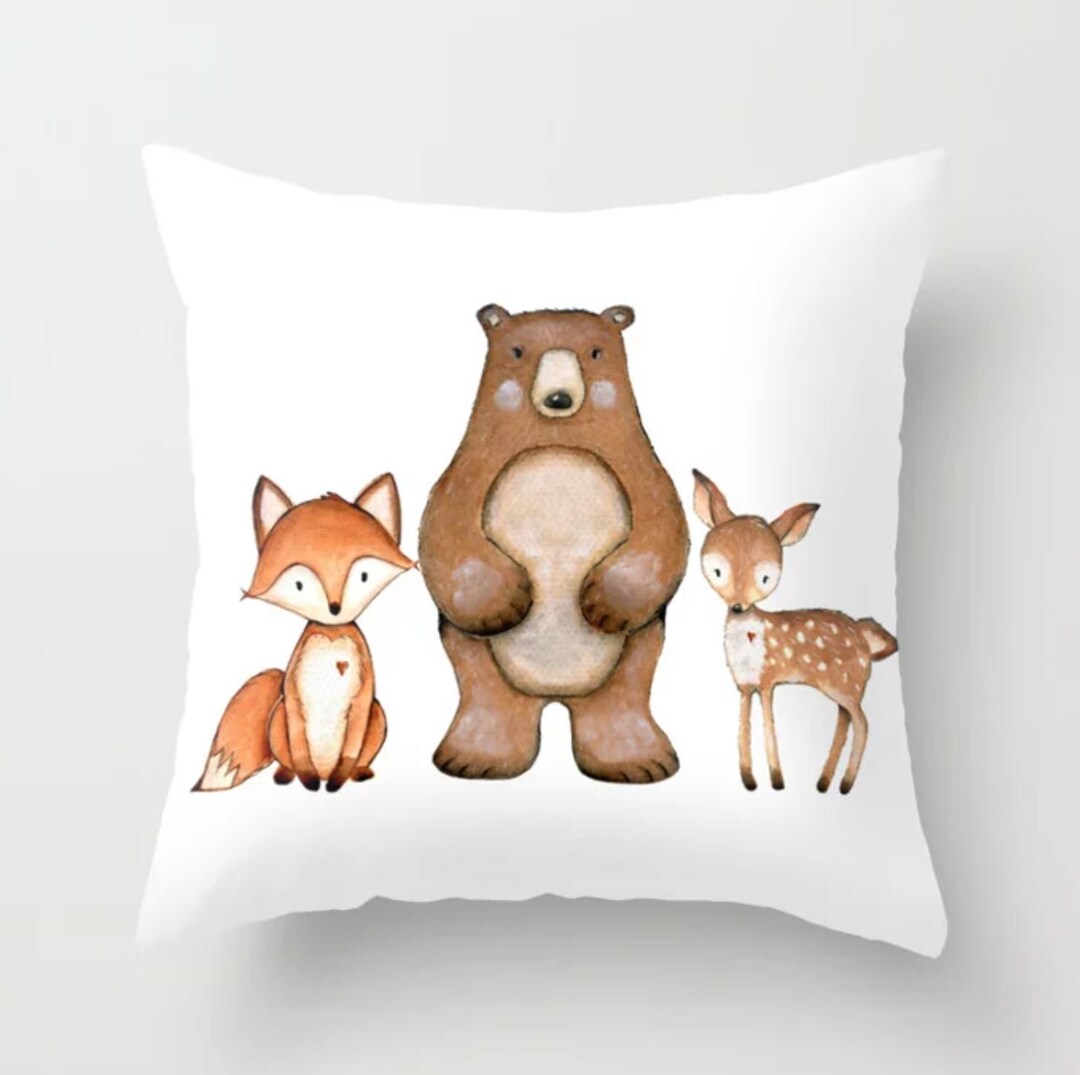 Woodland Animals Nursery Pillow, Forrest Woodland Nursery Decor, Fox