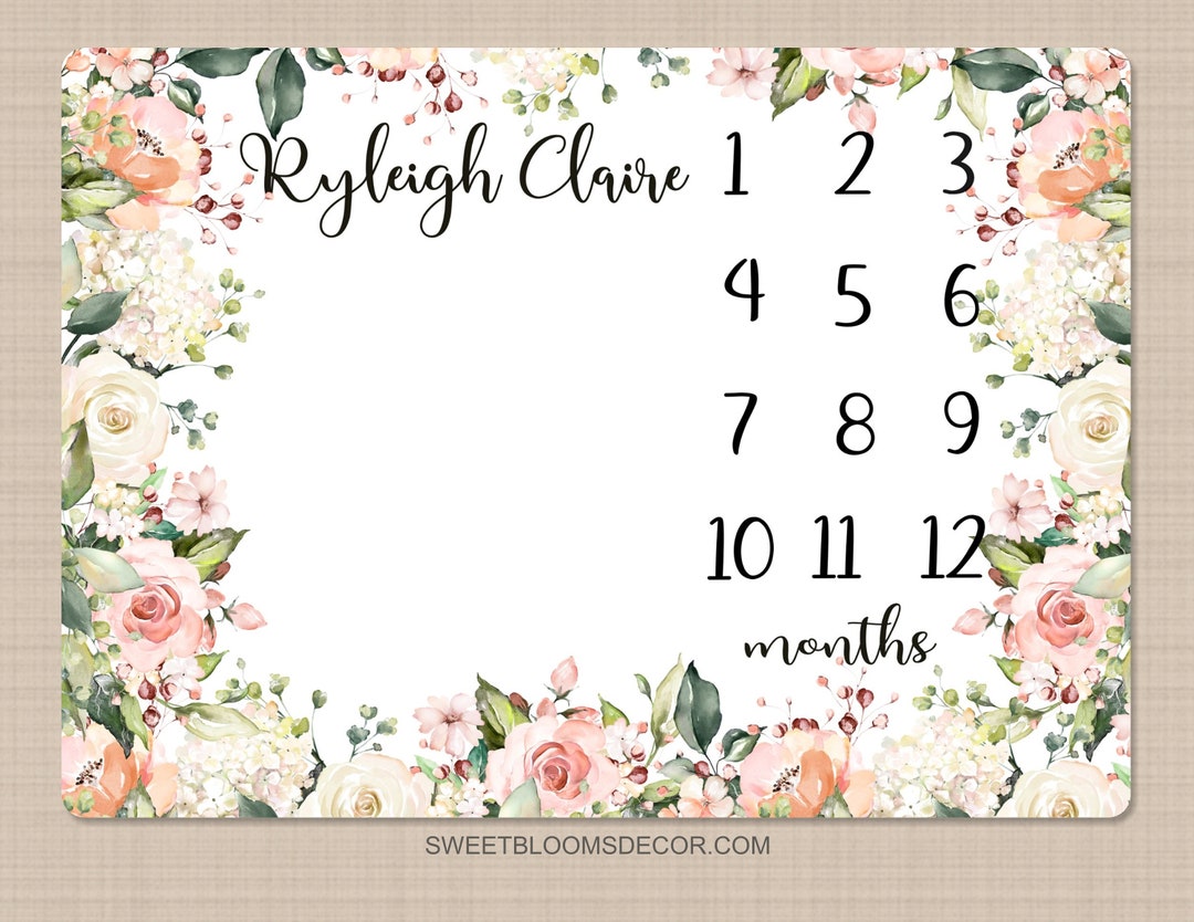 Floral Milestone Blanket, Personalized Girl Floral Monthly Growth