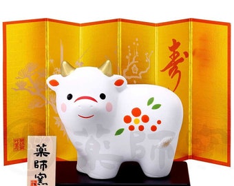 Japanese Zodiac Cow Ceramic 2021 New Year of Ox Ornament Lucky Charm Home decor