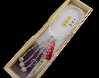 White Onyx Stone Buddhist Woman Prayer Beads Japan Traditional Juzu Nenju Rosary Jewel Handmade Kyoto Asia Buddhism Meditation