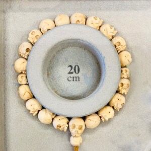 Japanese Boxwood(Tsuge) Skull Mens Wood Bracelet Juzu Black White Buxus Buddhist Prayer beads Asian Rosary Made in Kyoto UDA17 (White