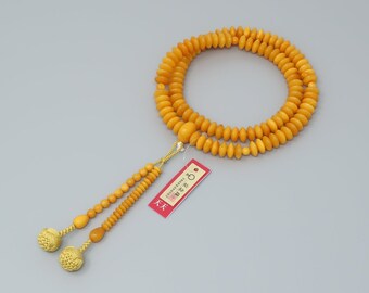 Honey Amber beads Japanese Juzu Rosary Tendai Prayer beads Jewel Bracelet Handmade in Kyoto Cool Asia Buddhism Meditation Zen