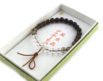 Smoky Quartz Gradation Japanese Juzu Bracelet, Gemstone Bracelet, Asian Mala Beads, Handmade in Kyoto, Meditation Gifts, Yoga Healing Stone