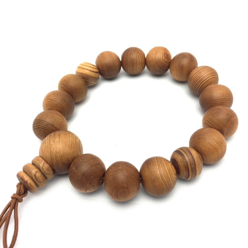 Japanese Cedar Yakusugi Wood Bracelet Juzu Prayer beads Rosary dhyāna Zen Kyoto rare Natural Gift Present Mala Guru Bead for Men image 3