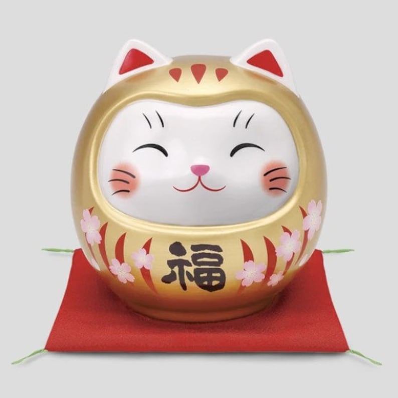 Japan Good Luck Maneki Neko Cat Daruma Figurine Ceramic Etsy