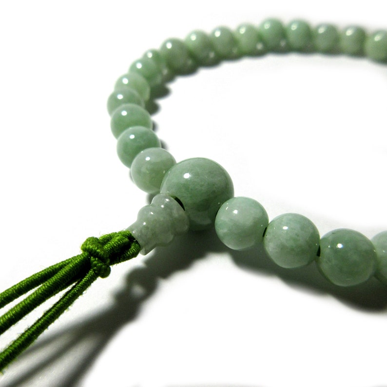 Green Jade Jadeite Bracelet Japanese Juzu Prayer beads Rosary Hand made Cool Zen Made in Kyoto Emerald gemstone Birthday day Gift for her image 2