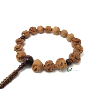 Elephant carving wood beads with Red Tiger Eye Japanese Traditional Juzu Buddhist Prayer beads Asian Rosary Handmade Japan Gifts Souvenir