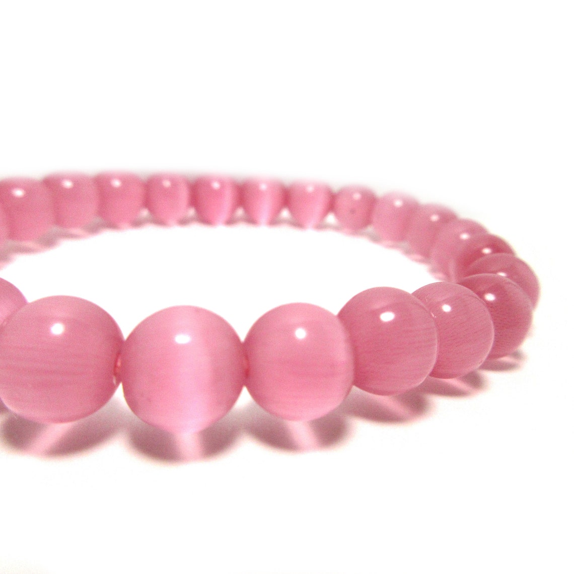 Pink Cat's Eye Glass 8mm Beads Gemstone Stretch Etsy