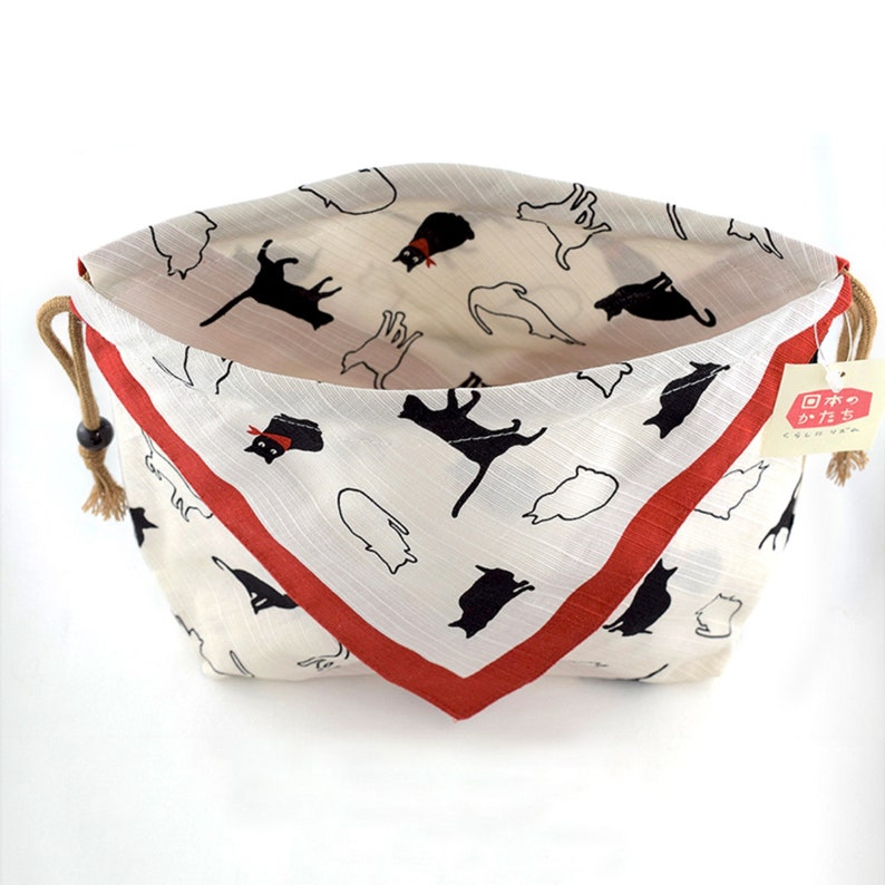 25x 15x8.5cm Japane Tradition Kinchaku Cotton Fabric Wrapping Bento Bag Carrying cloth Drawstring bag Pouch Purse Kyoto Cat Panda Pattern image 3