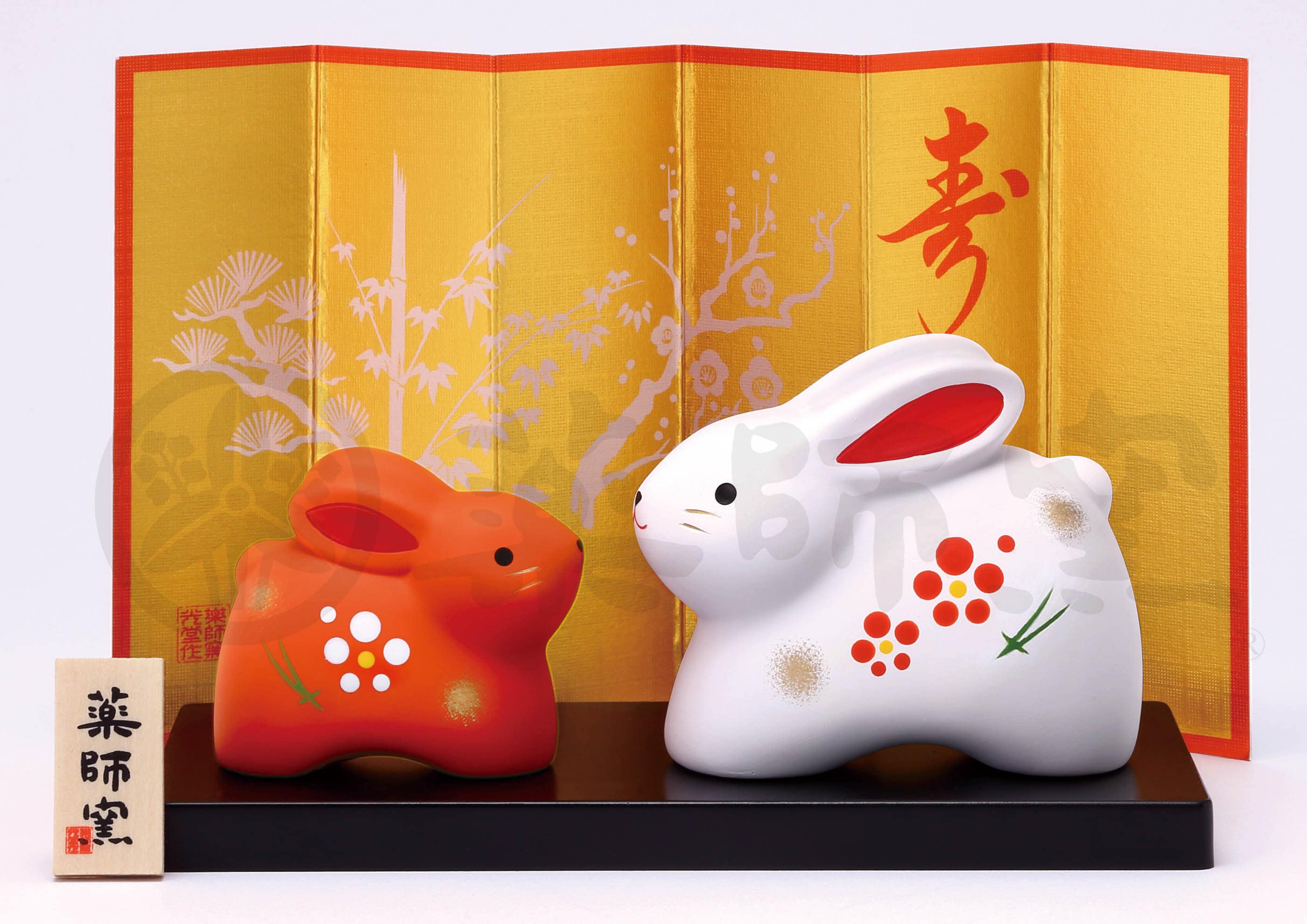 Japanese Traditional Zodiac Double Rabbit Figurine Ceramic Etsy