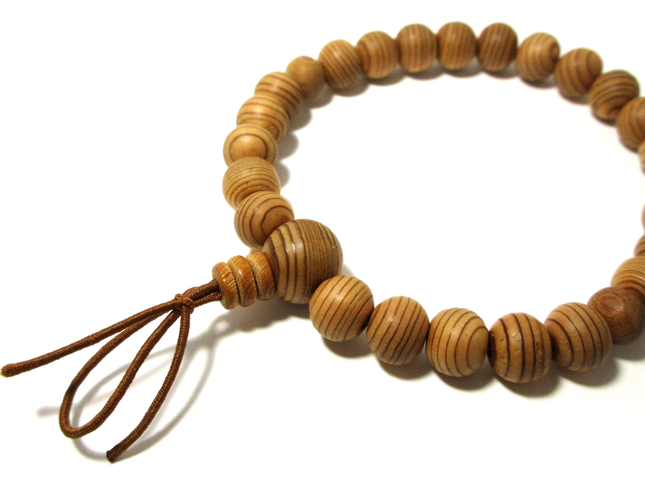 Handmade Hinoki Wood Bracelet – Japanese Juzu Prayer Beads, Kyoto Crafted, Zen Buddhist Rosary, 8mm Beads