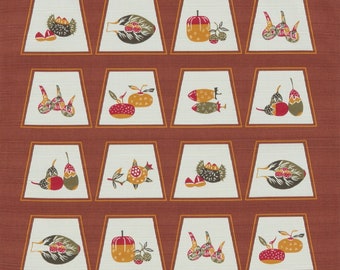 Furoshiki, Serizawa Keisuke, estampado de frutas, marrón, estampado Isoho, verde, naranja, estampado Iroha, beige, 100% algodón, 43cm x 43cm