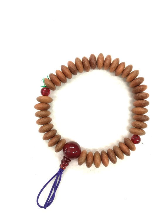 10mm Indian Sandalwood Flat Beads Red Agate Bracelet Juzu  display picture 3