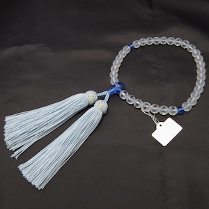 Drop cut Frosted Quartz with Blue Quartz Japanese Traditional Juzu Buddhist Prayer beads Asian Rosary Handmade in Kyoto Japan Gift for Women