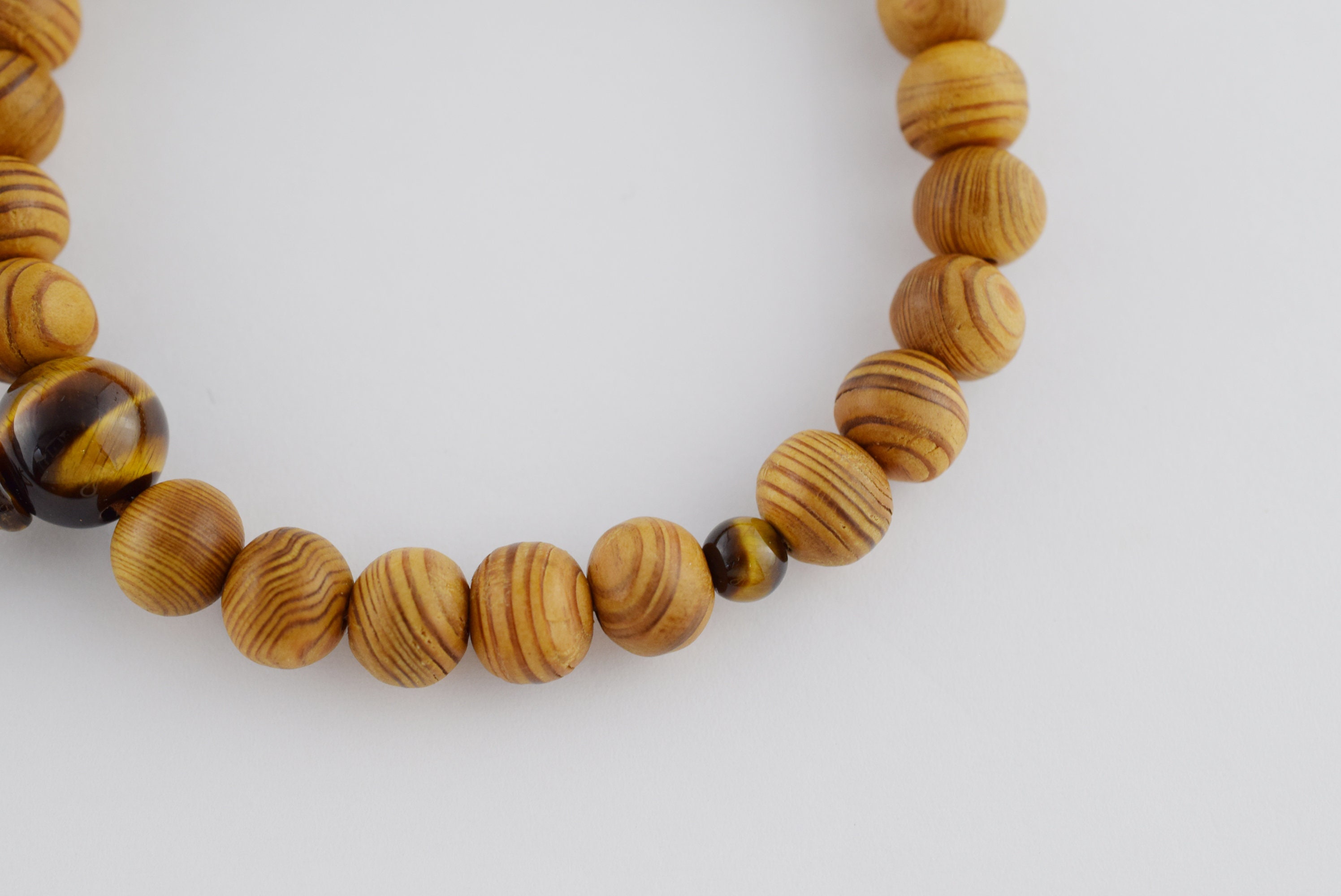 8mm Japanese Cedar Yakusugi Wood & Tiger Eye Bracelet Juzu