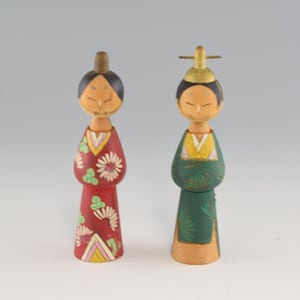 Japanese Cute Cupple Hina Dolls Festival Figurine Wood Tradition Ornament Charms Home Decor 2 dolls set