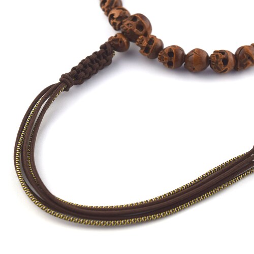 Brown Tsuge Wood Japanese box 10mm Skull beads Japanese Juzu Buddhist Prayer beads Rosary for Men Handmade Kyoto shops Meditation Zen Exotic Gift