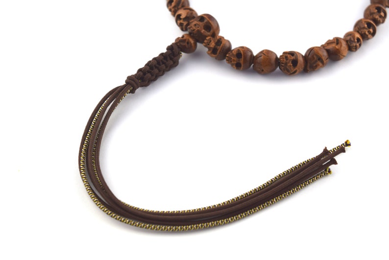 Bracciale Tsuge Wood Skull Giappone Juzu - Bracciale Nero Con Perline In Legno A Forma Di Teschio, Stile Rosario Buddista, Fatto A Kyoto (UDA17)