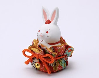 Japan Little Easter Rabbit figurine Ceramic Ornament Yakushigama Home decor Chirimen Handmade Souvenir Gift for Friends
