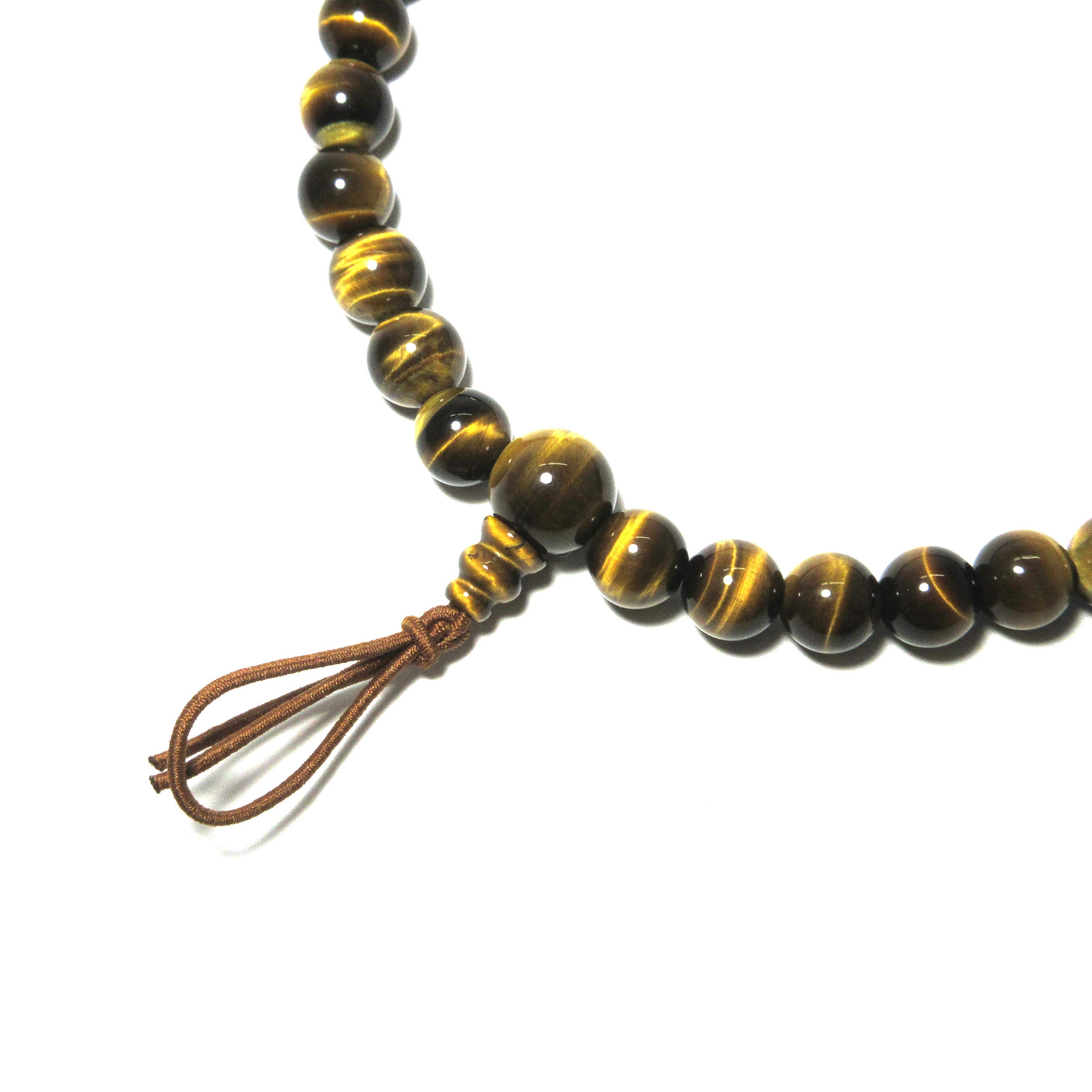 Brown Tiger Eye Stone Double Bracelet, Japanese Juzu Rosary Brown Tiger Eye Stone Double Bracelet, Japanese Juzu Rosary