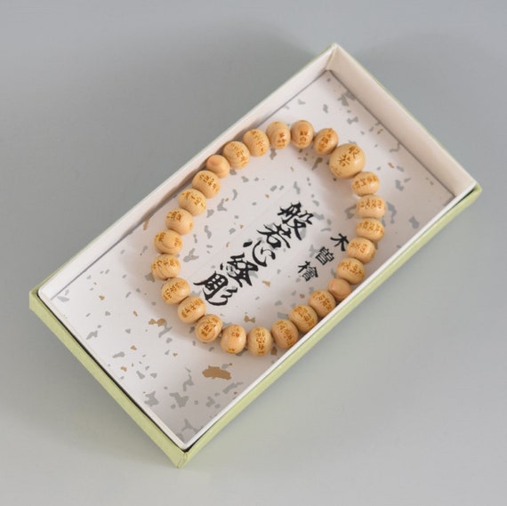Japanese Kisohinoki Cypress Wood Bracelet Juzu Heart Sutra Dhyana