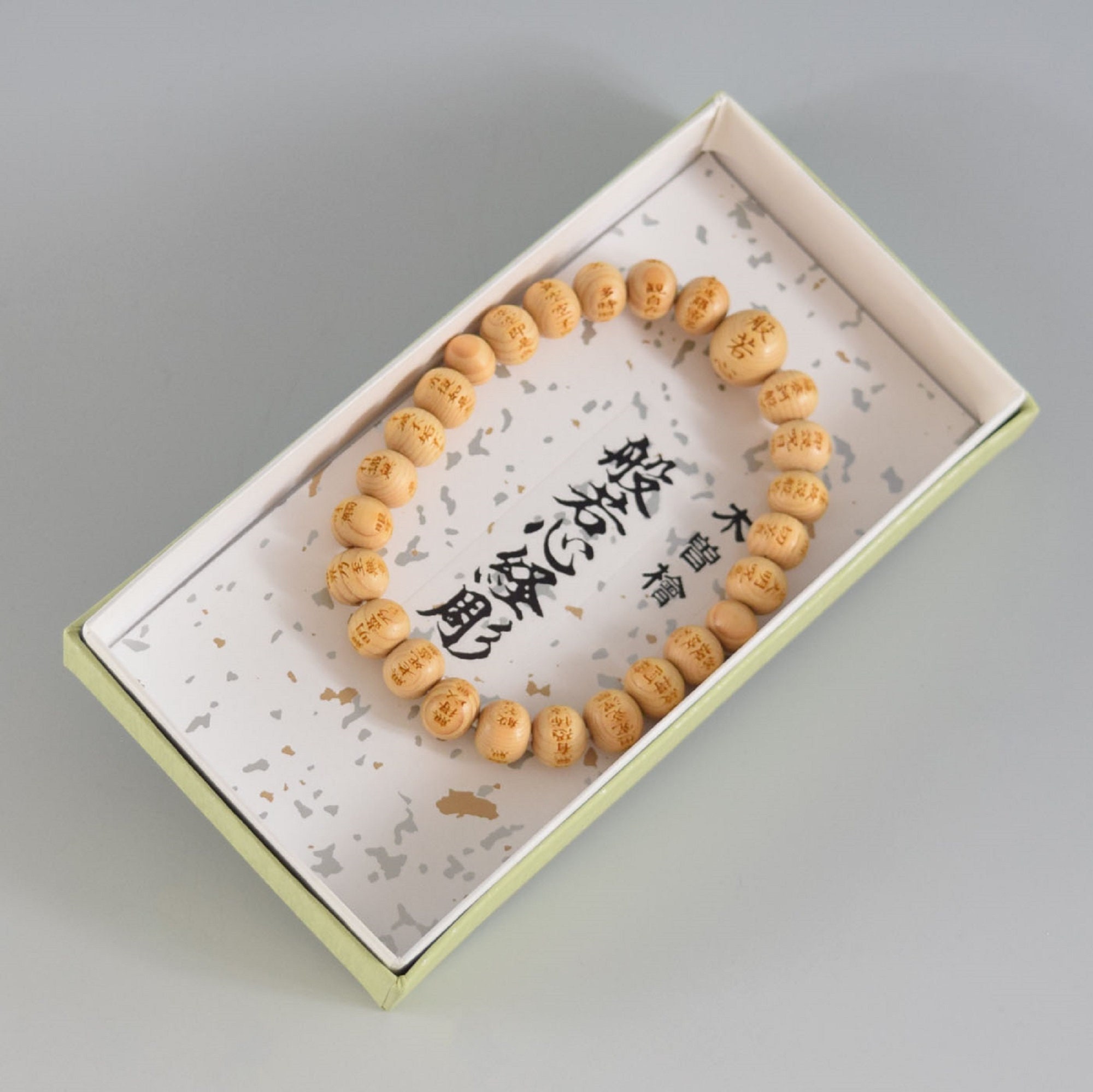 Japanese Kisohinoki Cypress Wood Bracelet Juzu Heart Sutra Dhyana