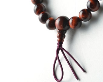 Brown Tiger Eye Stone Double Bracelet, Japanese Juzu Rosary Brown Tiger Eye Stone Double Bracelet, Japanese Juzu Rosary