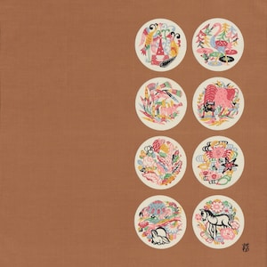 Japanese Furoshiki, Cotton Fabric, Wrapping Cloth, handkerchief, 53cm53cm Handmade, Gift for her, Kyoto Souvenir, Keisuke Serizawa, Artwork Brown