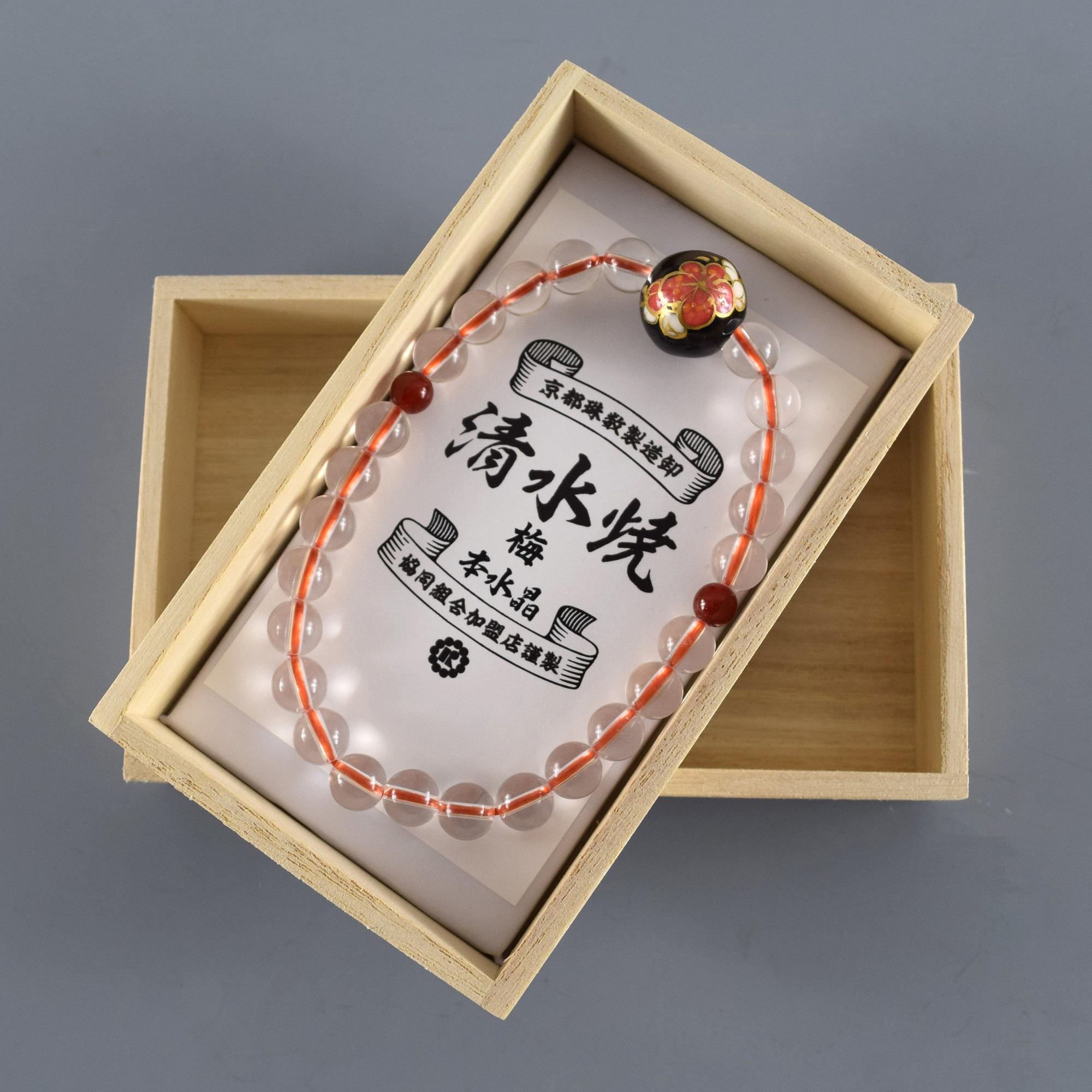 Handmade Kyoto Kiyomizu-yaki & Crystal Bracelet Flower Pattern